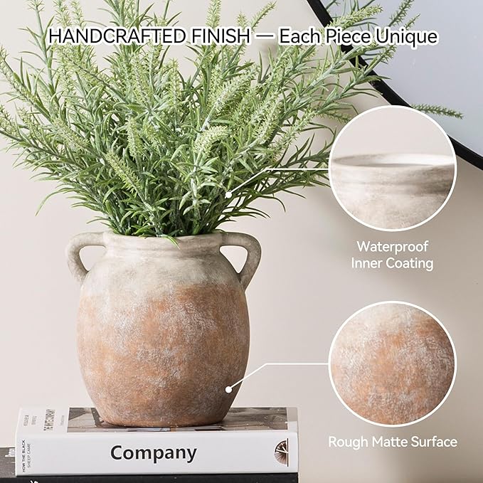 Dobbyby Ceramic Flower Small Vase 6 inch Farmhouse Rustic Vase Decorative Pottery Terracotta Vases for Home Decor Table Mantle Fireplace Living Room Bathroom Wedding Centerpiece