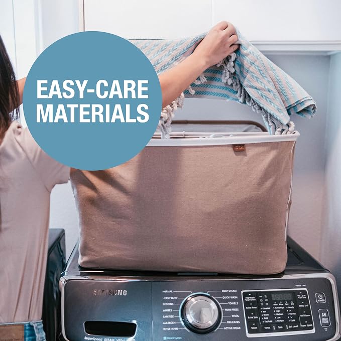 CleverMade Collapsible Laundry Basket LUXE 2 Pack – 60 L (16 Gal) Foldable Cotton Blend Clothes Hamper with Vegan Leather Accents, Reinforced Handles, Space Saving Laundry Bin Holds 55 lbs - Navy