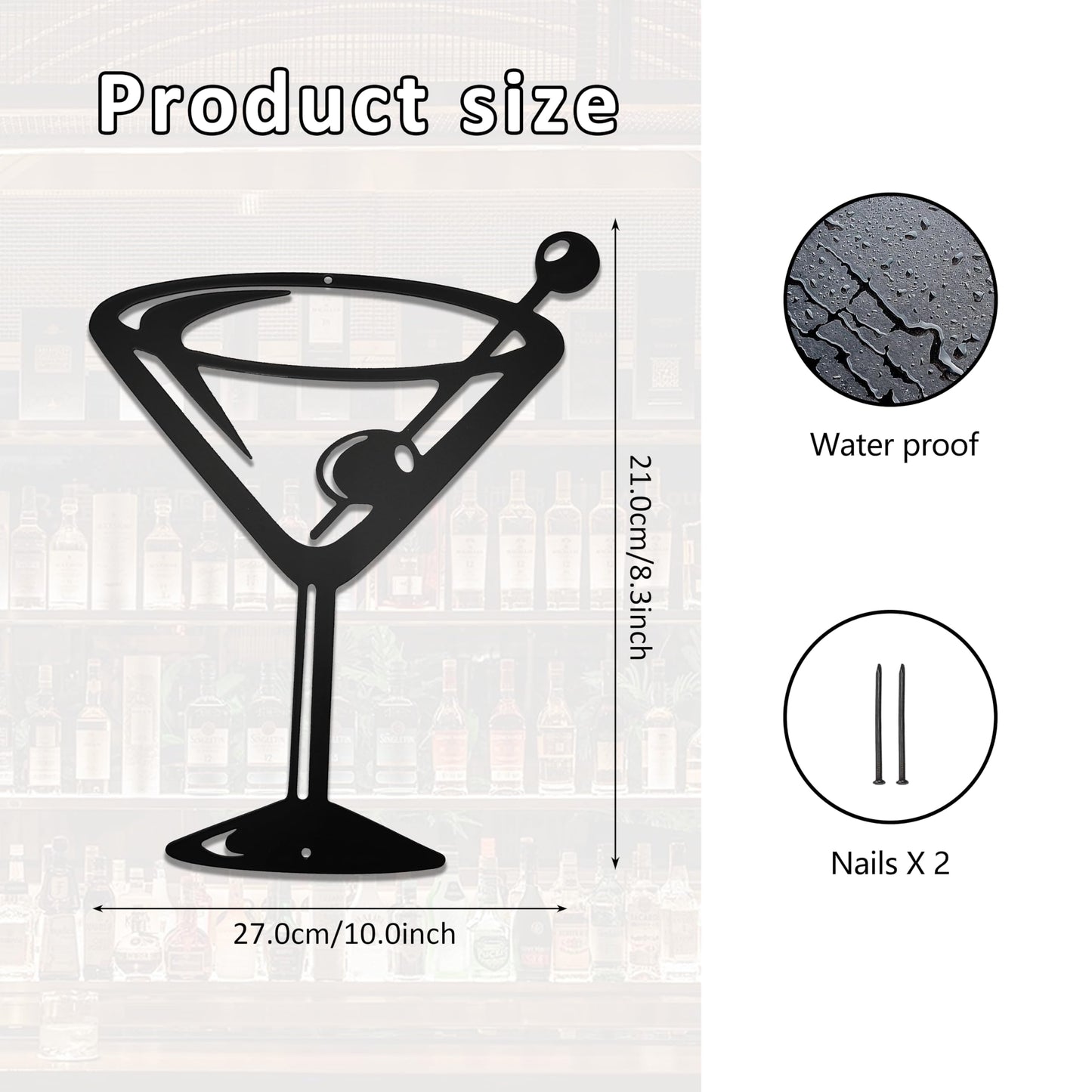 AWISBI Metal Martini Glass Decor, Bar Cart Bourbon Wall Art, Beer Gin Decor For Home Bar, Man Cave, Cafe Pub, Kitchen, Gifts For Alcohol Lovers, Husband, Men Or Boyfriend