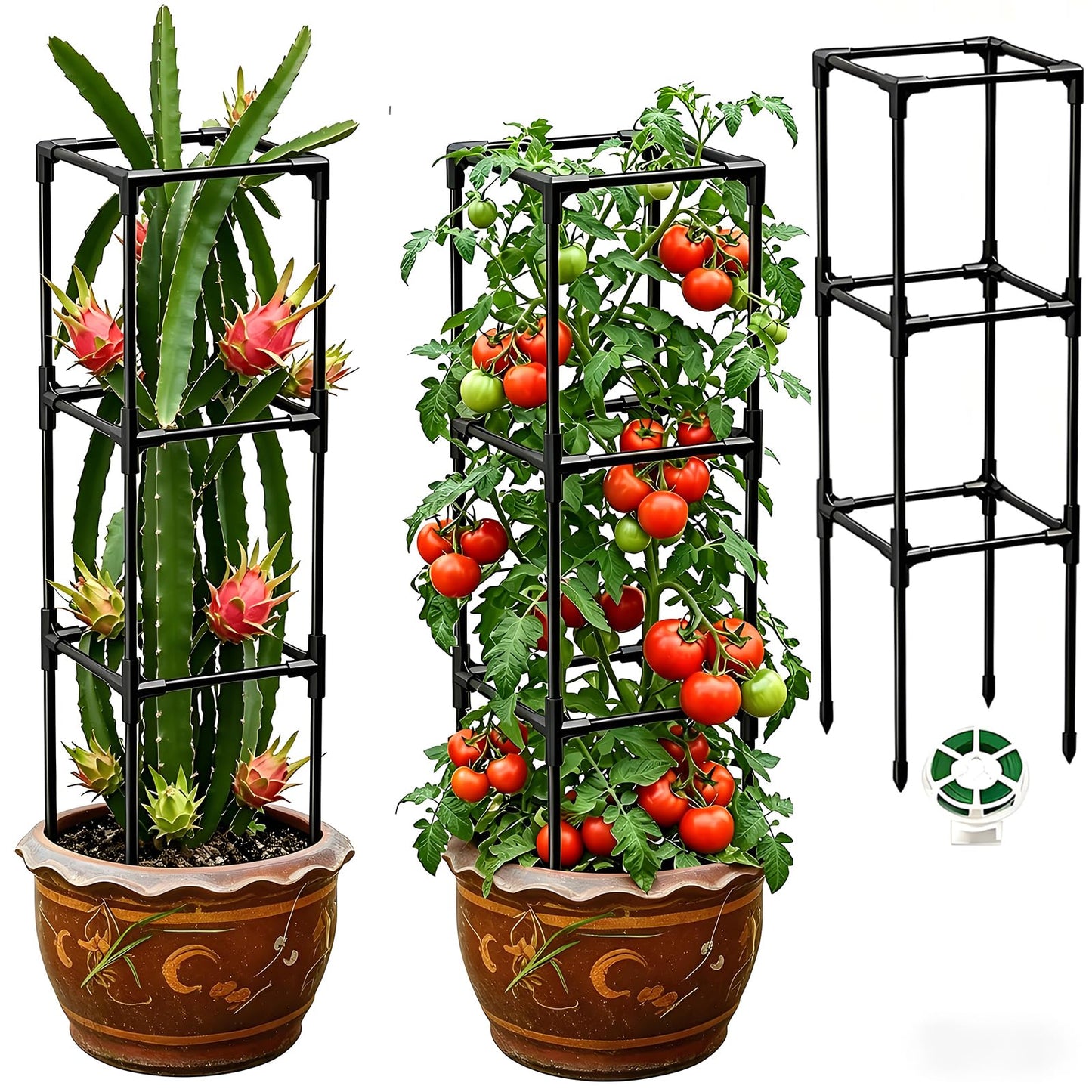 Dragon Fruit Trellis for Climbing Plants Indoor Outdoor, Heavy Duty Metal Adjustable Vertical Garden Support for Indoor Outdoor Potted Plants, Tomato, Cactus, Roses,Vines(10 * 10 * 47inch,1PC)