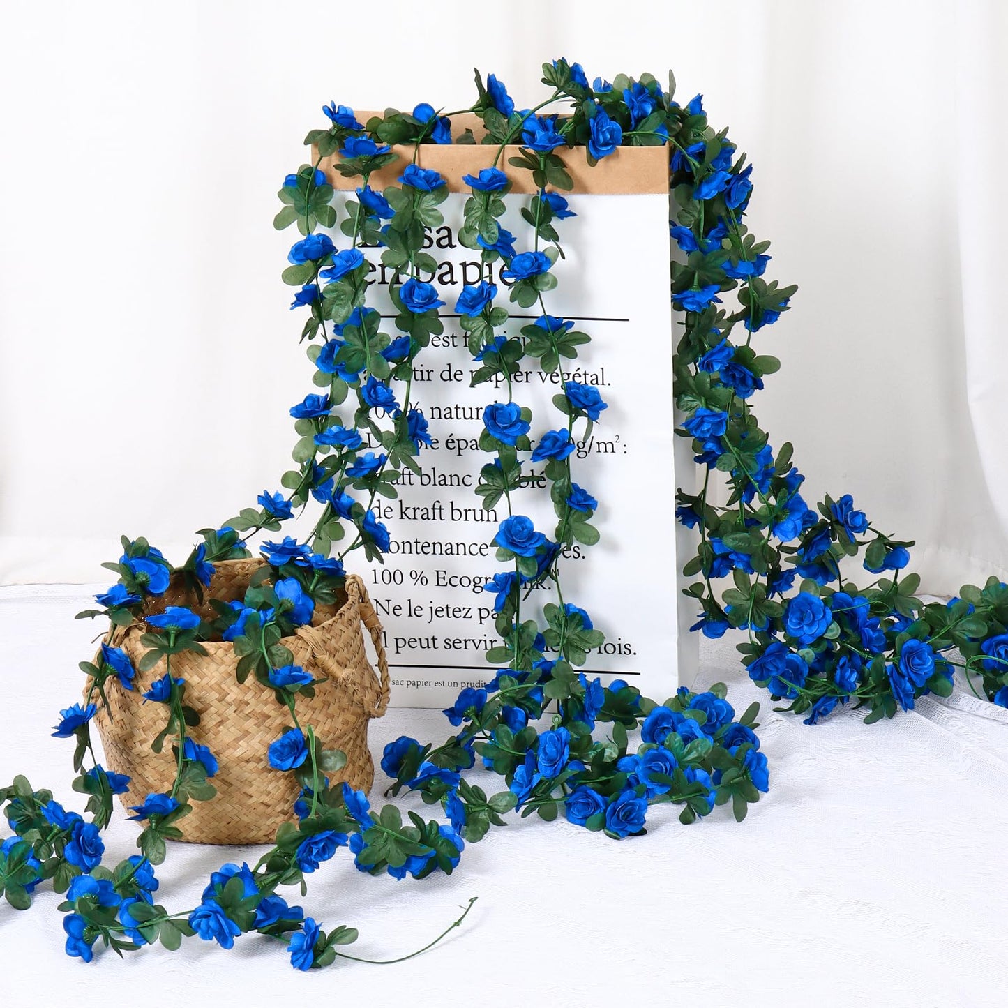 KHOYIME 9 Pack 72 FT Artificial Flower Garland, Fake Blue Roses Vines Silk Flowers Faux Plastic Outdoor Hanging Floral Ivy Garland Decoration for Wedding Arch Bedroom Home Wall Backdrop Room Decor