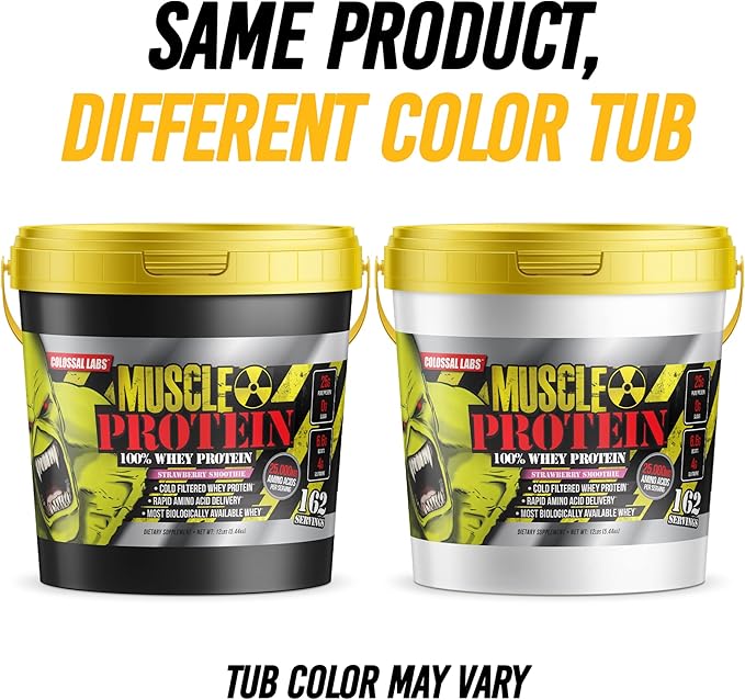 Muscle Protein Whey Powder [12 lbs/Pack of 1]??Cold Filtered, 25g Pure Protein, 6.6g BCAAs (Packaging May Vary) (12LB, Strawberry)