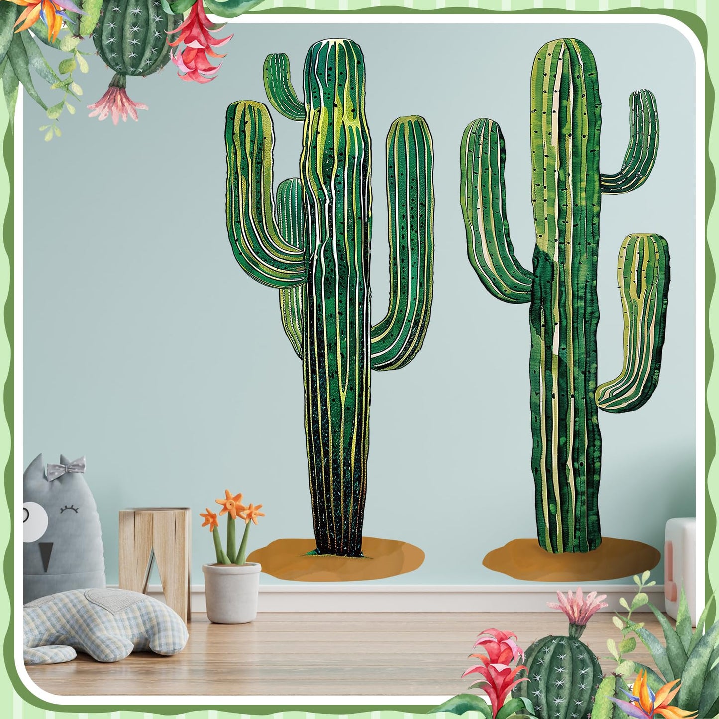 Janlaugh 2 Pcs 4 Feet Large Boho Cactus Wall Decor Jointed Cactus Cutouts Wall Stickers Tropical Cacti Home Decals Stickers DIY Bohemian Green Botanical Decorations for Classroom Bedroom