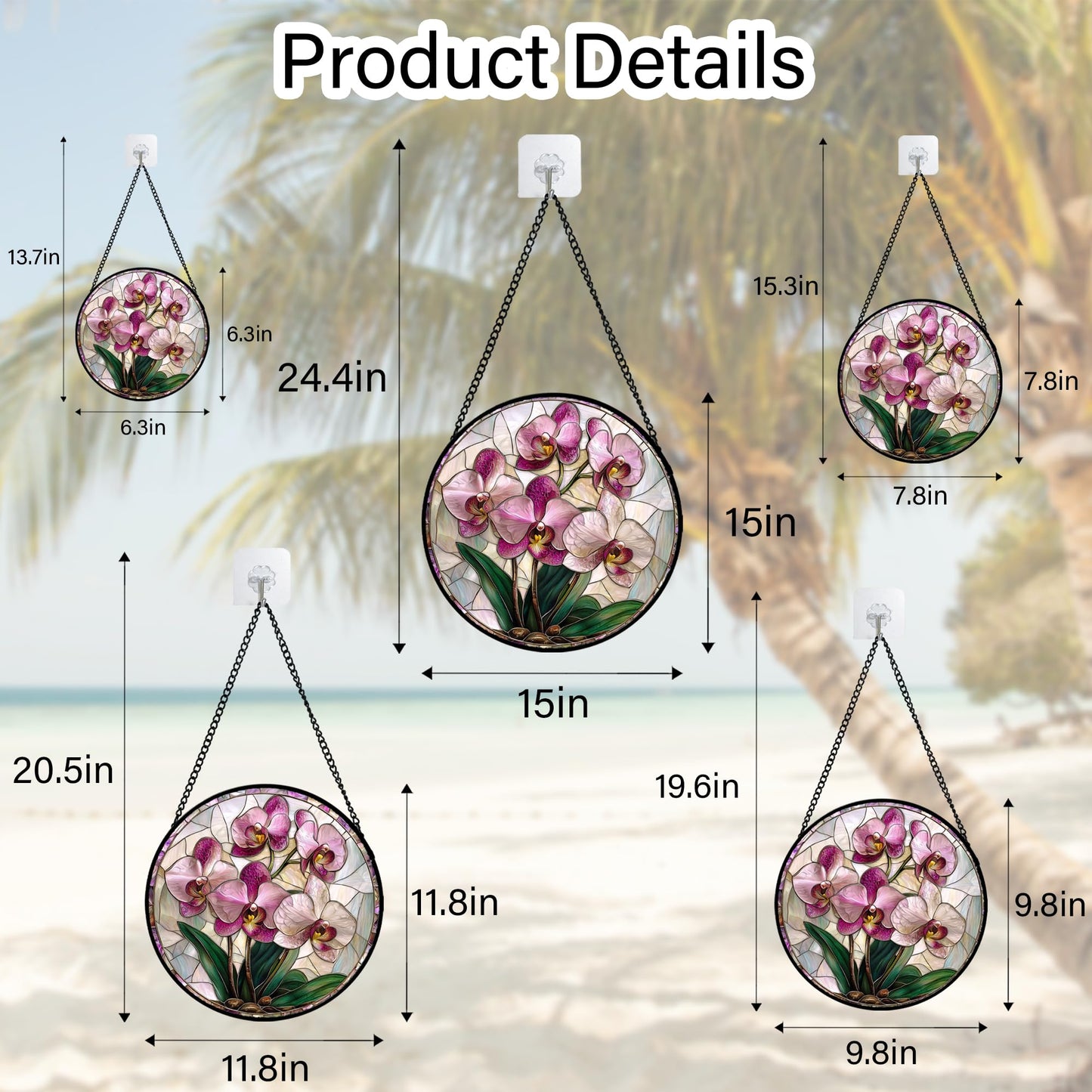 AMDERVEN Stained Glass Window Hanging - Pink Purple Phalaenopsis Flowers Sun Catcher for Door Home Decor Plant Suncatcher Christmas Mother's Day Birthday Gifts for Women Men Mom Nana 6.3 in