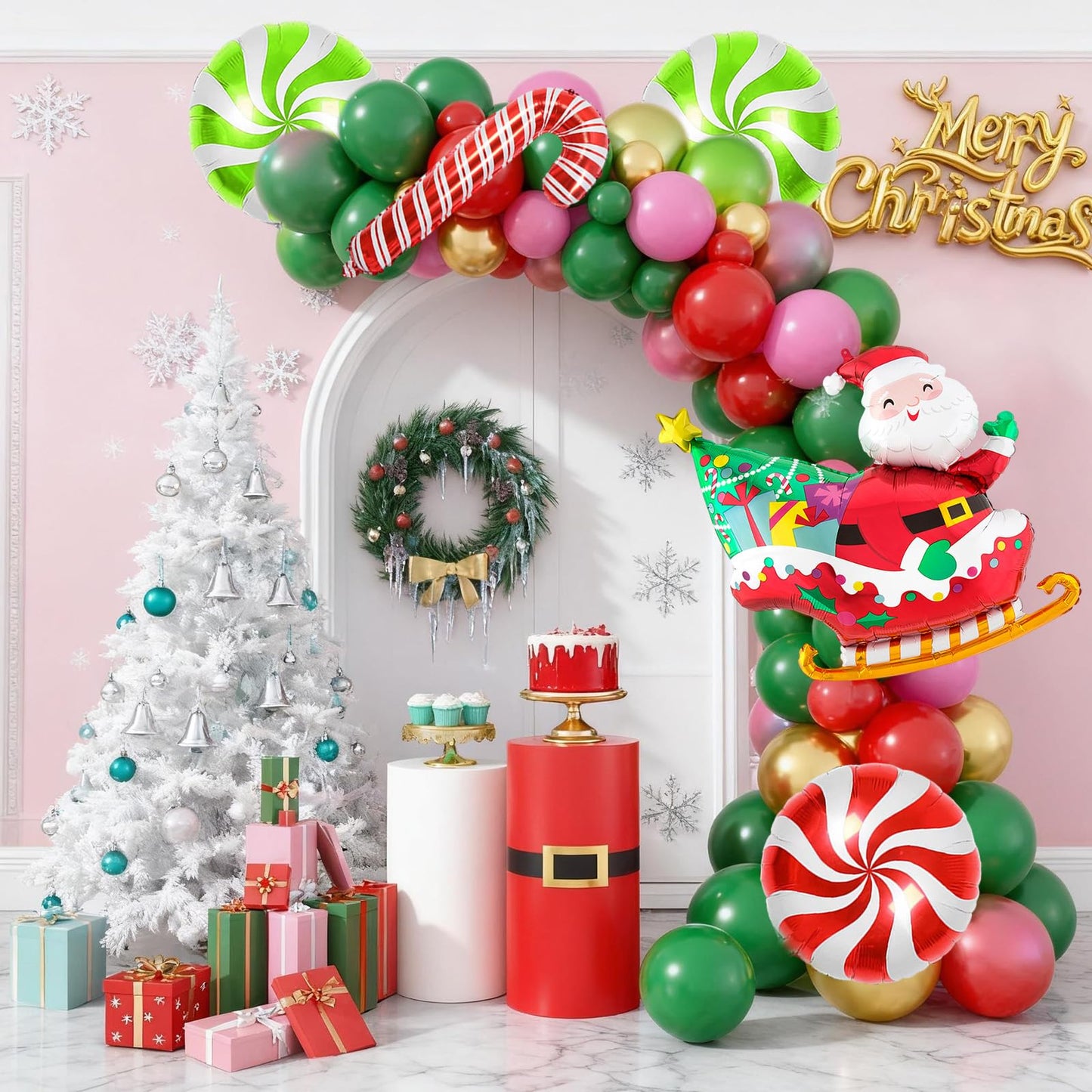 Biapian Christmas Balloons Decorations, Large Santa Claus Balloons Foil Red Green Windmill Candy Cane Balloon Helium for s Christmas Baby Shower Holiday Xmas New Year Birthday Party Decorations