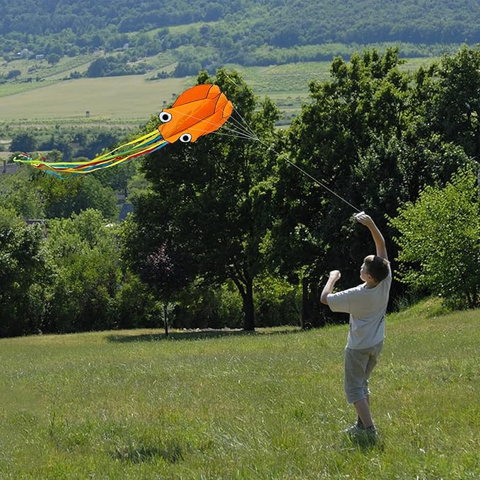 Octopus Kites for Kids & Adults Easy to Fly, 24”x 158” Large Soft Kite Kit for Boys and Girls, Single Line 3D Beach Kite Set for Teens,Perfect for Outdoor Activities