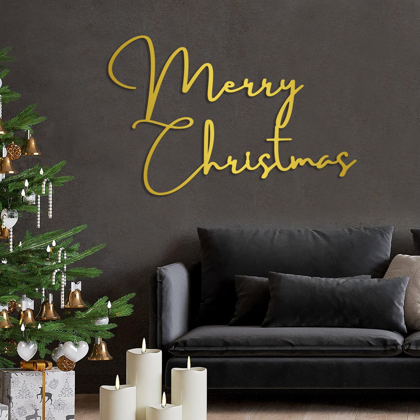 SZI Merry Christmas Metal Wall Art, Minimalist Christmas Wall Decor, Metal Christmas Sign for Living Room, Holiday Home Decor (Silver, 24"x15"|60x38cm)