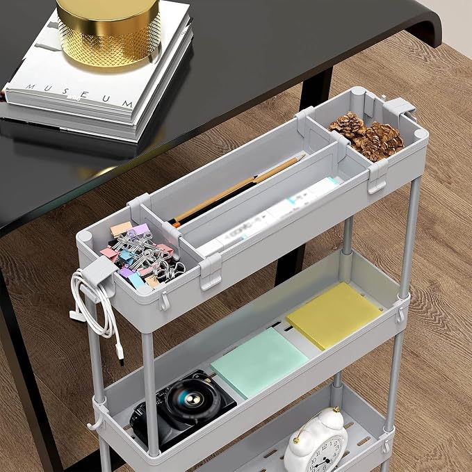 SPACELEAD 2-piece Set Slim Storage Cart 3 Tier,Bathroom Organizer Rolling Utility,Mobile Shelving Unit Slide Out for Office, Kitchen, Laundry Room & Narrow Places