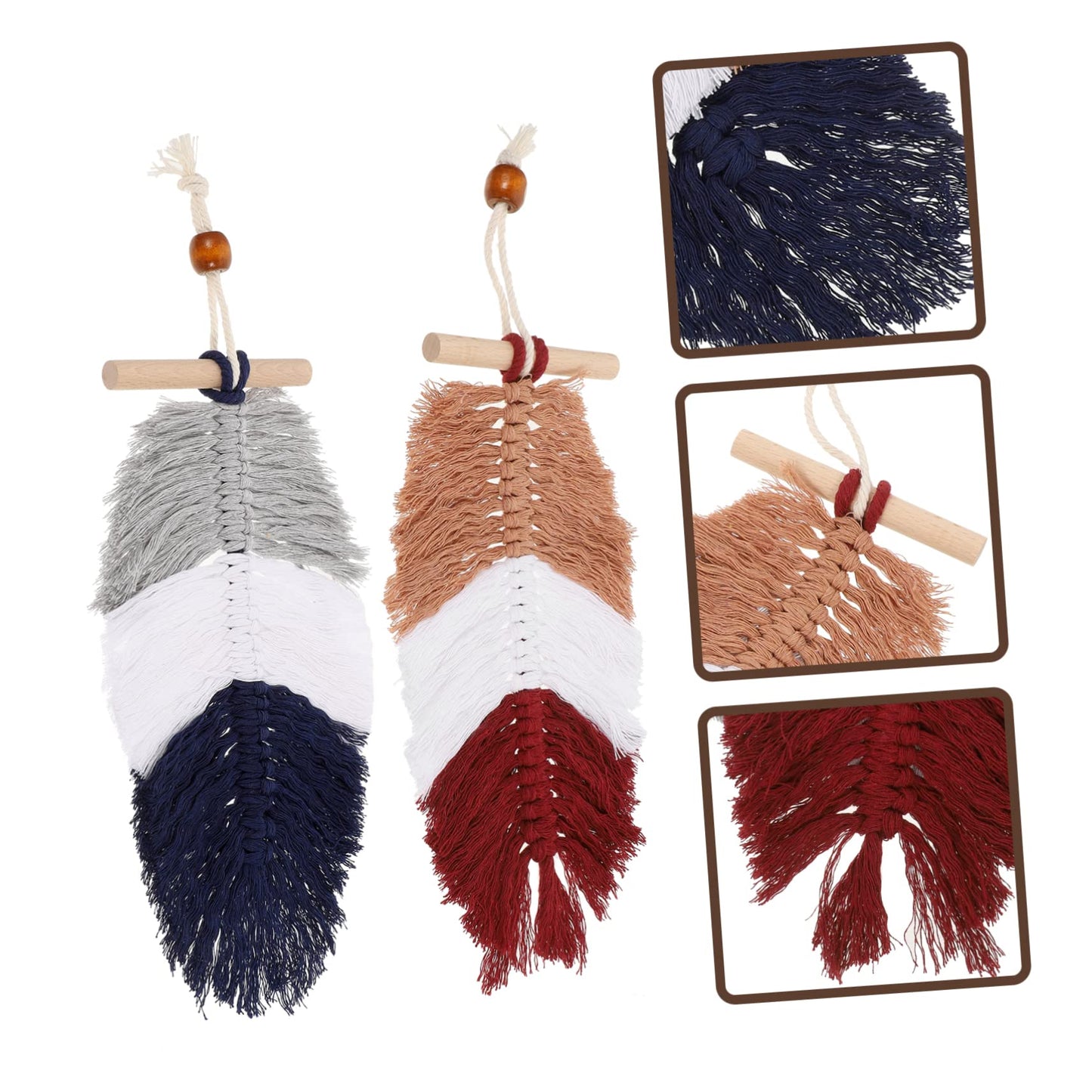2pcs Woven Leaf Hanging Ornament Macrame Hanging Tapestry Macrame Cord Wall Decor Chic Woven Leaf Cotton Thread Tassel