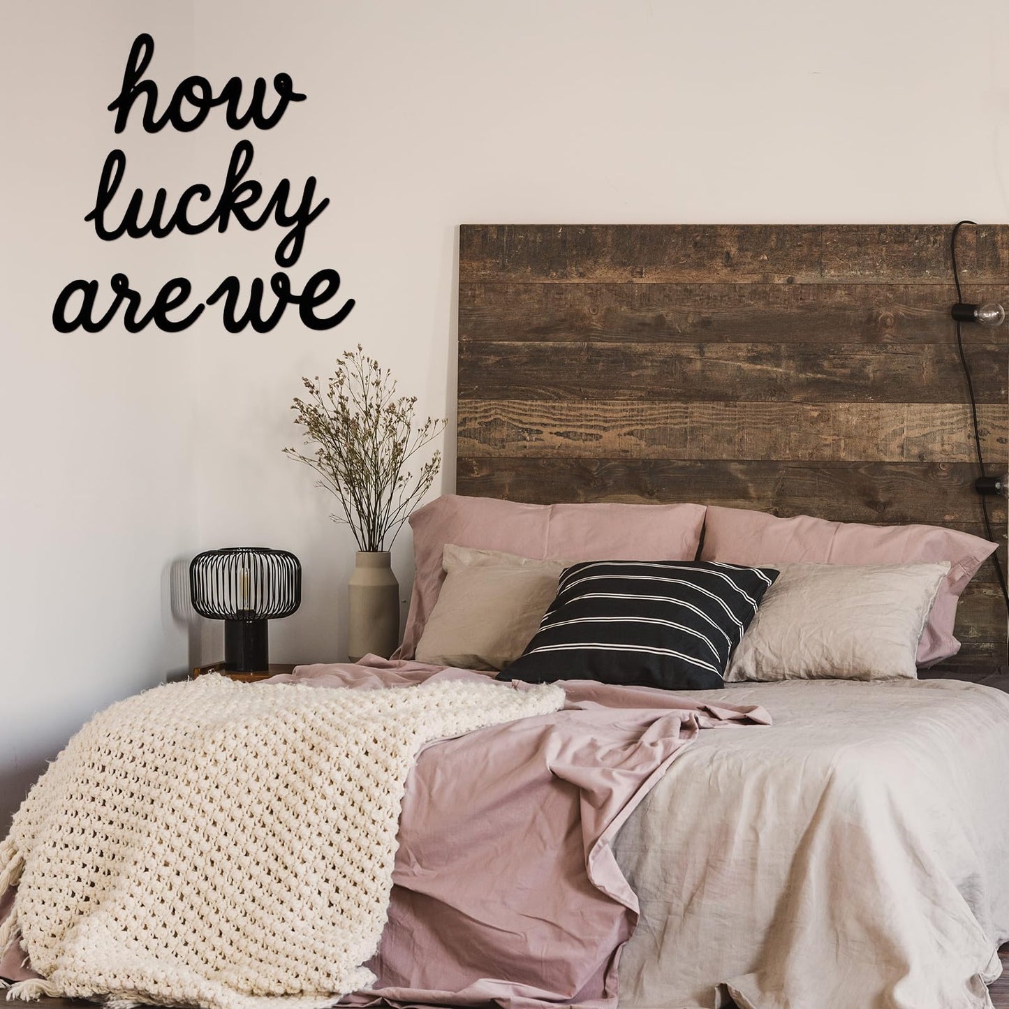 Pelopy How Lucky Are We Metal Wall Art Decor Black Minimalist Metal Sign Home Decor Letter Sign Blessed Letter Wall Art for Living Room Hallway Entryway Farmhouse Family Gifts