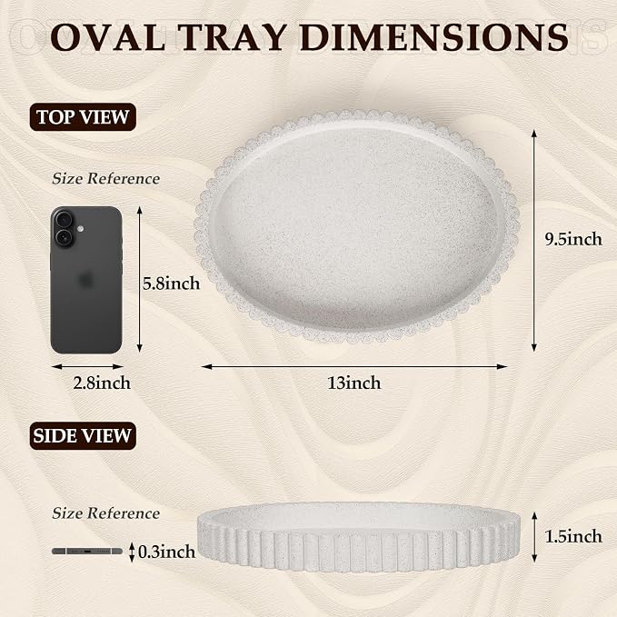 Oval Tray for Coffee Table Decor, 13" Concrete Coffee Table Trays, Table Centerpieces Decorative Tray for Home Decor, Modern Decorative Centerpiece Trays, Granite