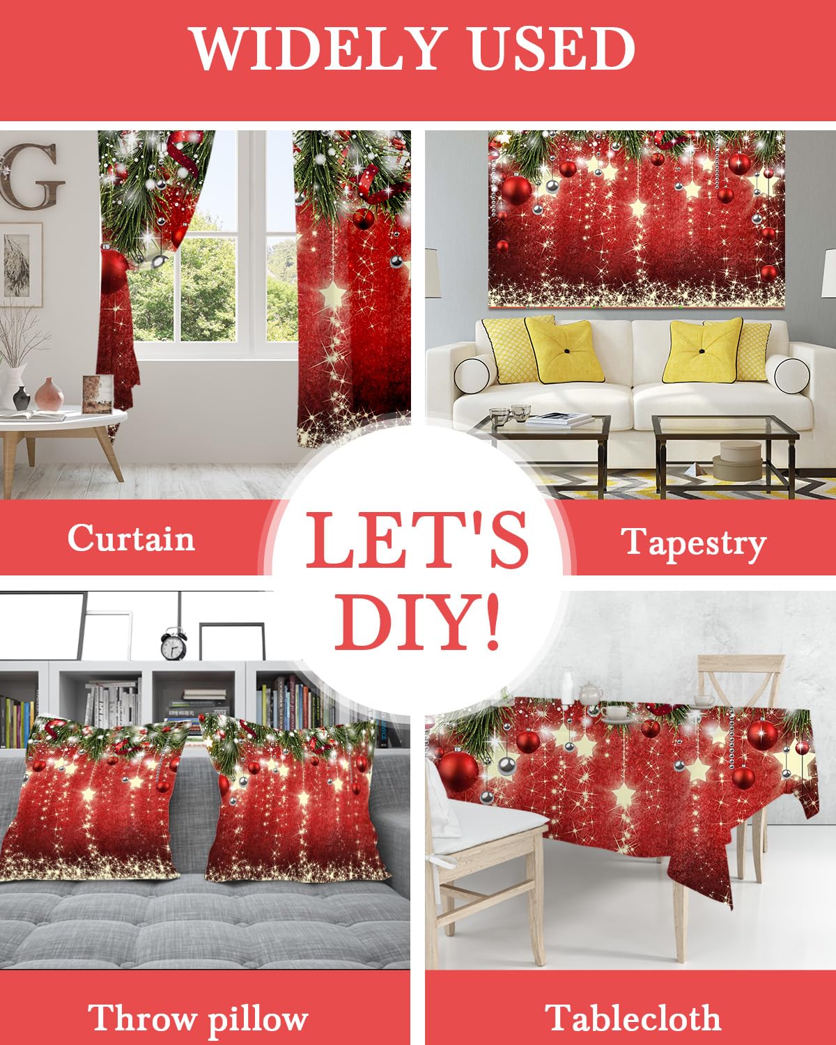 Mocsicka Christmas Backdrop Red Ball Xmas Merry Christams Party Decorations for Family Holiday Christmas for Photography Photo Booth Props (Red, 12x10ft(144"x120"))