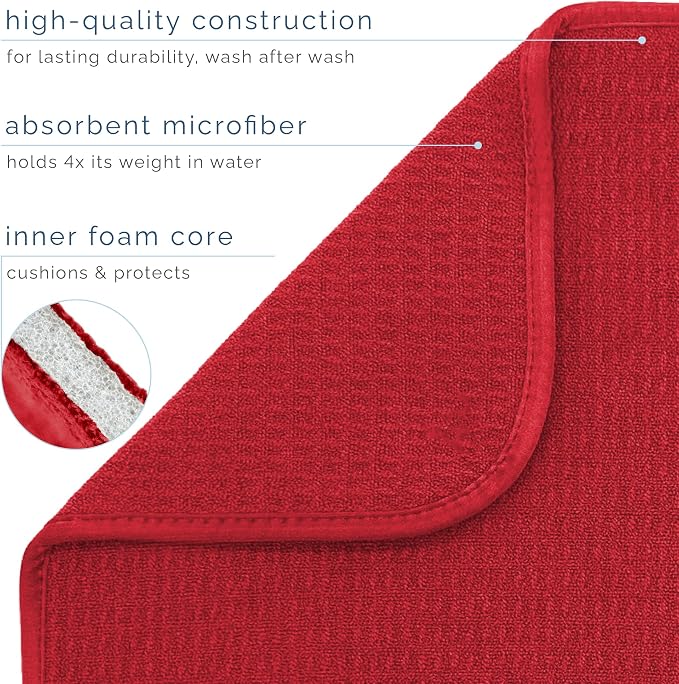 S&T INC. Dish Drying Mat, 16” x 18”, Absorbent Microfiber Kitchen Counter Mat, Dish Drying Pad for Dishes, Utensils, Pots and Pans, Large, Red