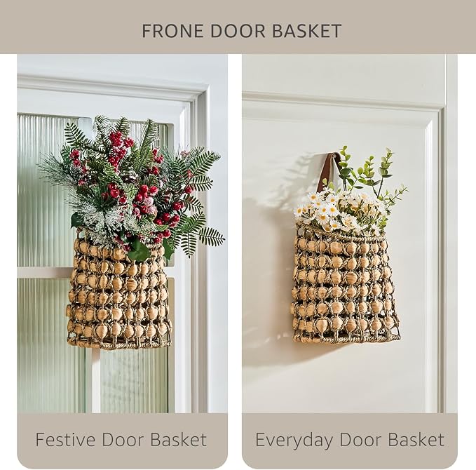 Wall Hanging Pocket Basket Portable Storage Basket Decorative Boho Mounted Organizer Dried Flower Plants Front Door Basket for Garden Farmhouse Home