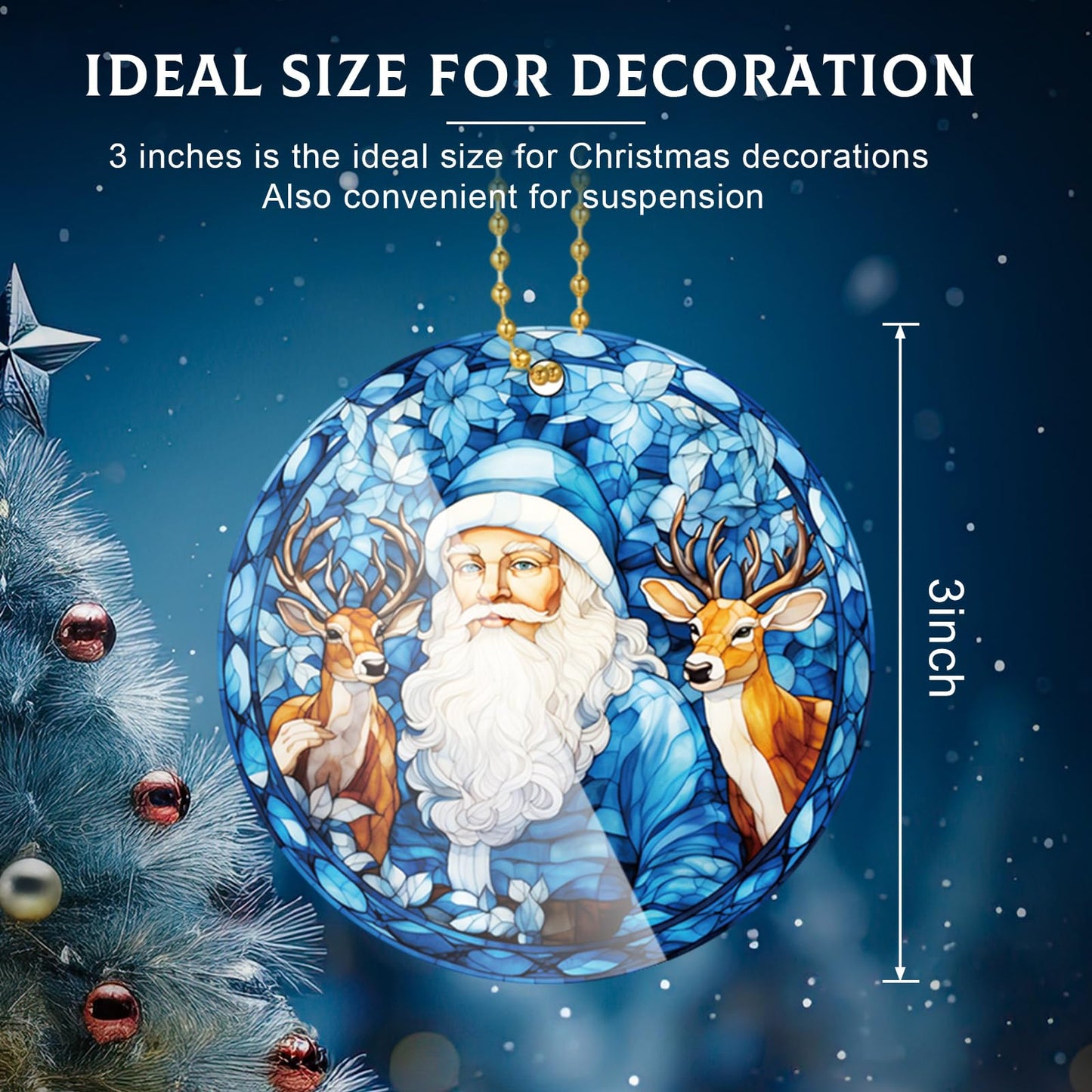 Vercraft 6 Pcs Winter Hanging Ornament Snowman Glass Style Christmas Tree Decoration Xmas Round Window Hanging Art Santa Claus Acrylic Ornament Deer Christmas Decorations