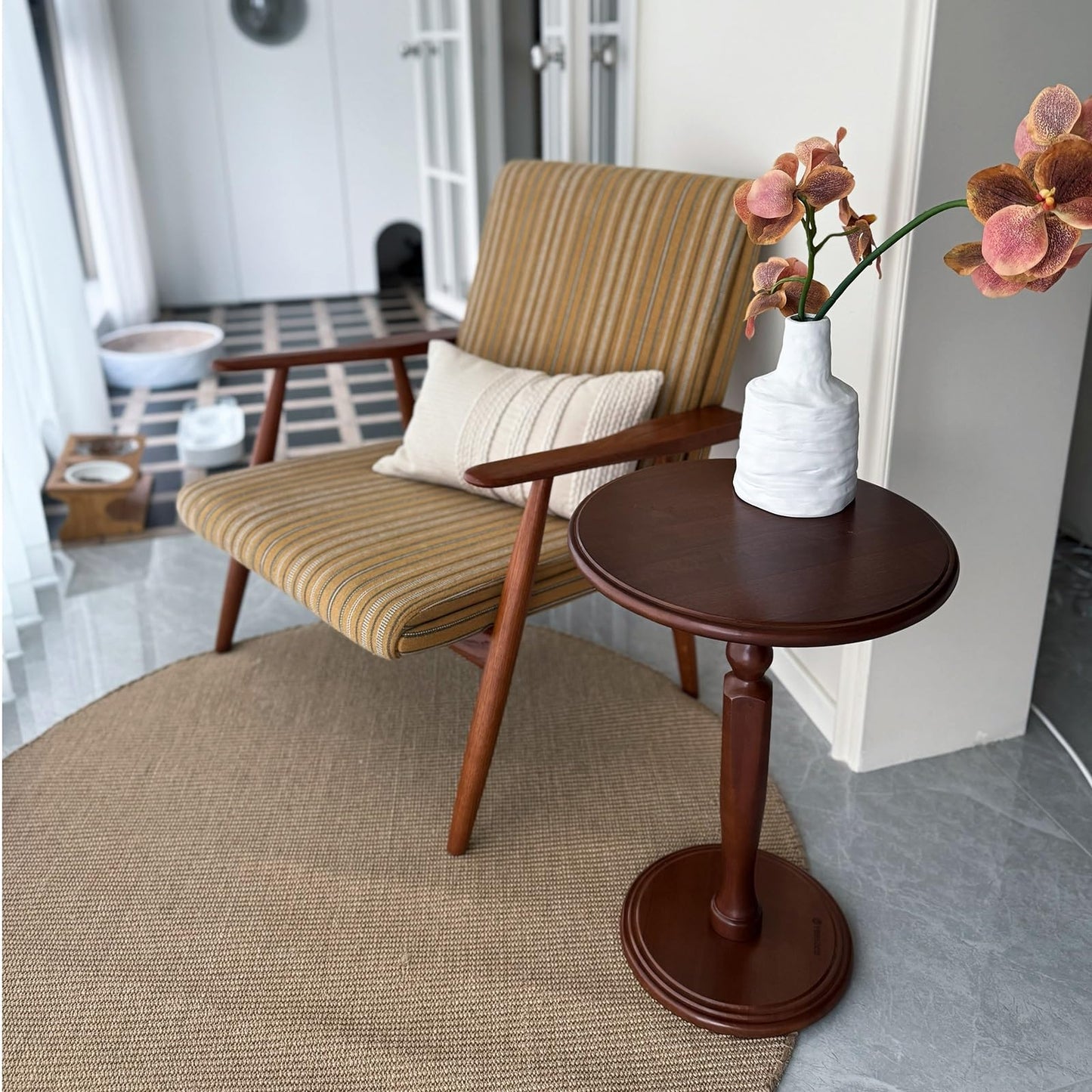ZNKJYSZQ 21" Tall Round Accent Side Table，Solid Wood Round Pedestal End Table，Small Nightstand，Indoor Plant Stand for Bedroom, Corners, and Nursery