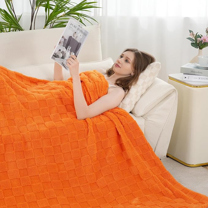 Zyrah Super Soft Throws for Couch Fleece Throw Blanket Lightweight Decorative Fuzzy Cozy Blankets for Sofa Chair Bed (B-Orange, Twin(60"x80"))