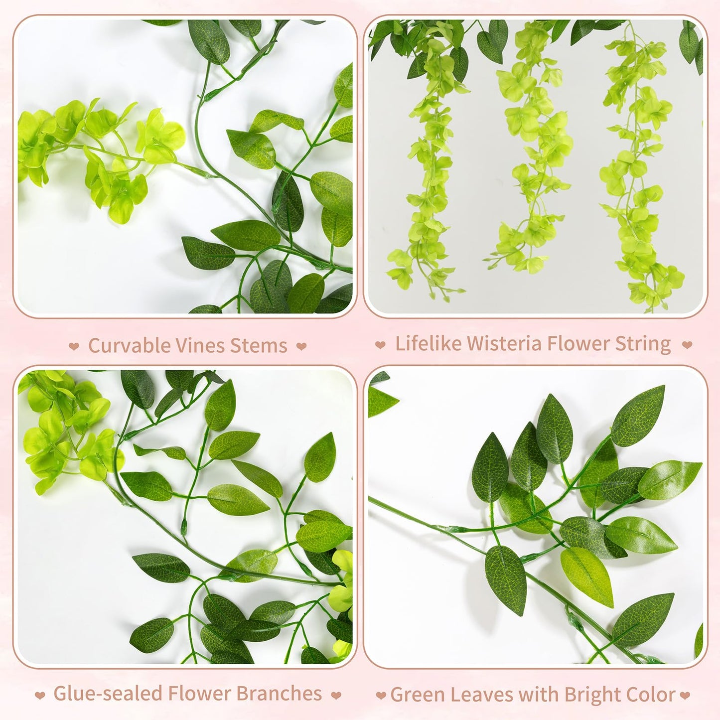 U'Artlines 10Pcs 7.2 Ft/Piece Artificial Wisteria Garland Silk Fake Green Wisteria Flowers Hanging Greenery Vines Garlands Rattan for Home Garden Wedding Arch Party Indoor Outdoor Décor