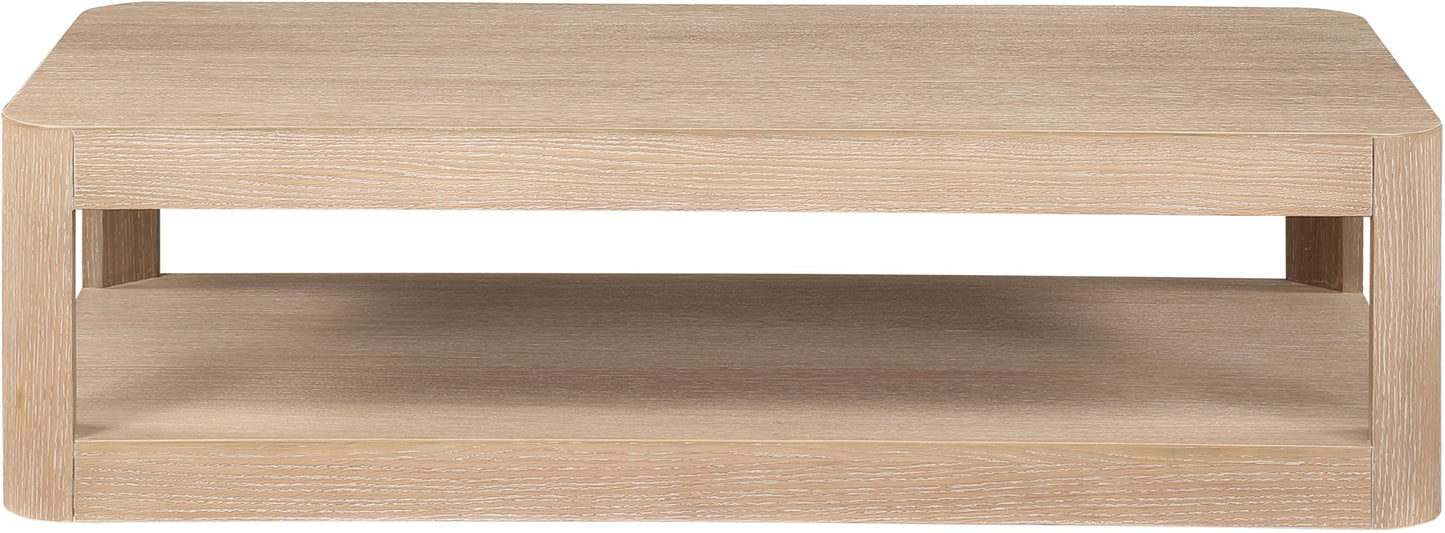 Meridian Furniture 99068Oak-CT Reeves Collection Art Deco Coffee Table with Rich Natural Finish, Oak Veneer, Mix of Solid Wood and MDF, 54" W x 28" D x 15" H, Natural