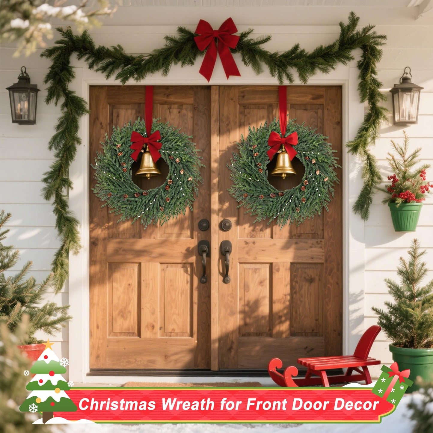 Artgar 26 Inch Pine Wreath - Christmas Wreaths for Front Door - Real Touch Pine Wreath with Pinecones Berries - Large Artificial Green Wreaths for Home Wall Window Porch Farmhouse Outdoor Xmas Decor