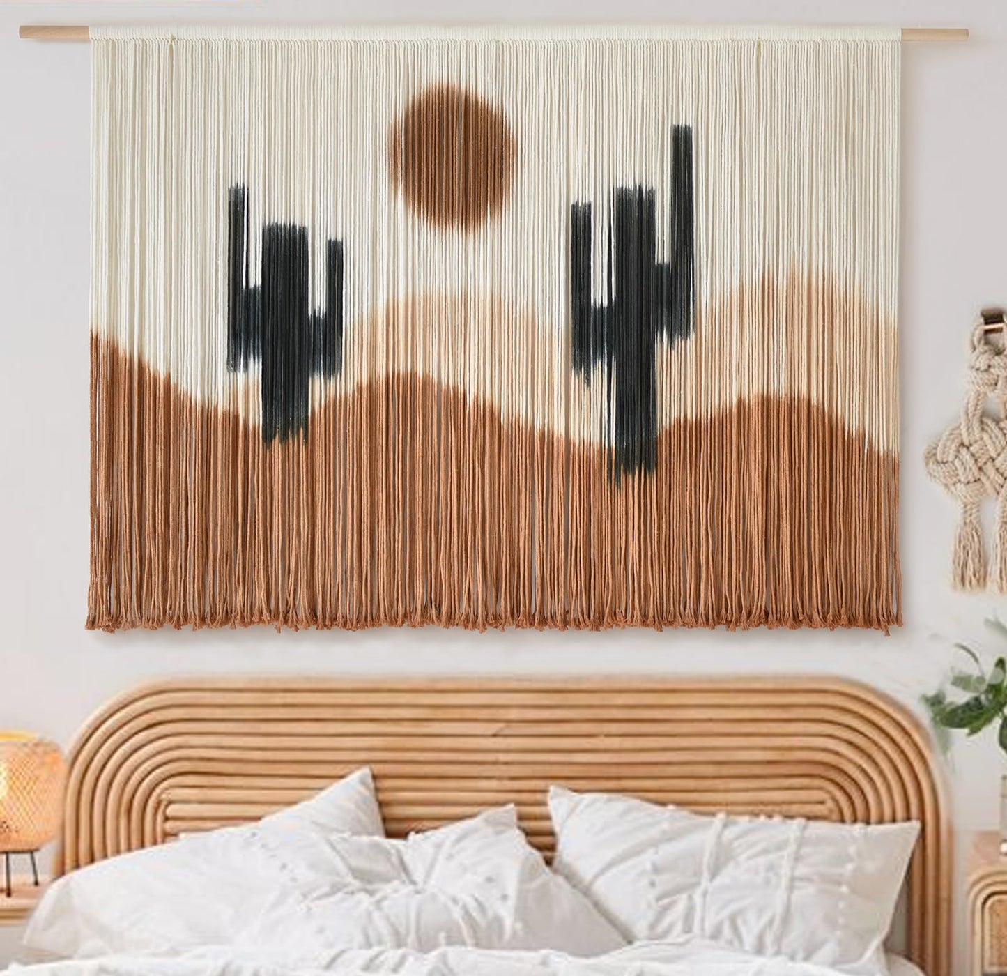 Large Macrame Wall Hanging Macrame Wall Decor 57" W x 35" L Desert Cactus Tie-Dye Large Boho Yarn Wall Decor Scale Wall Art Home Decor