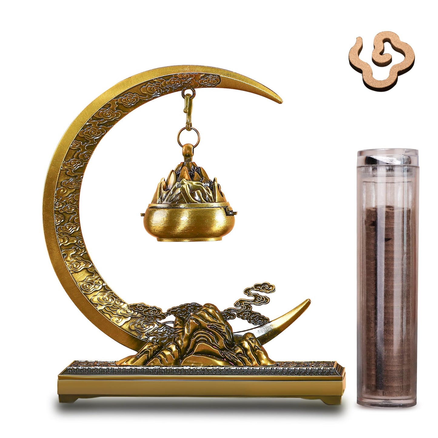 SERdeerCH Moon Lotus Furnace Hollow Hanging Ball Incense Burner,Alloy Frame,Equipped with 1 Tube of Cloud Incense,Used for Home Office Decoration
