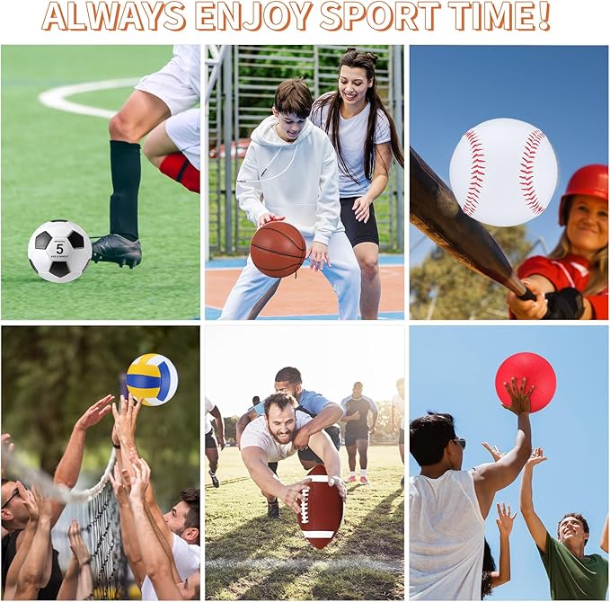 Leyndo 18 Pcs Sport Balls Bulk Set Basketball Football Volleyball Soccer Playground Baseball with Sport Equipment Bag Pump for Outdoor Indoor Practice Gift