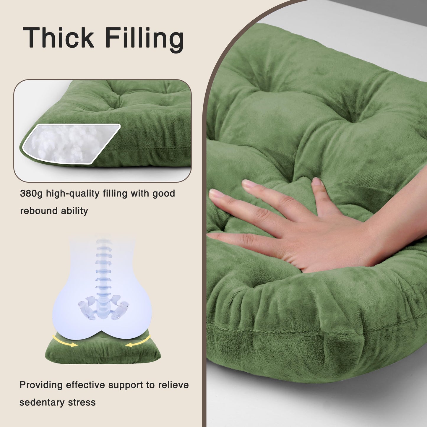 OVOV 4 Pack Chair Cushions for Dining Chairs Soft Seat Cushions for Kitchen Desk Chairs Square Chair Pads with Ties (15.5"x15.5" Green)
