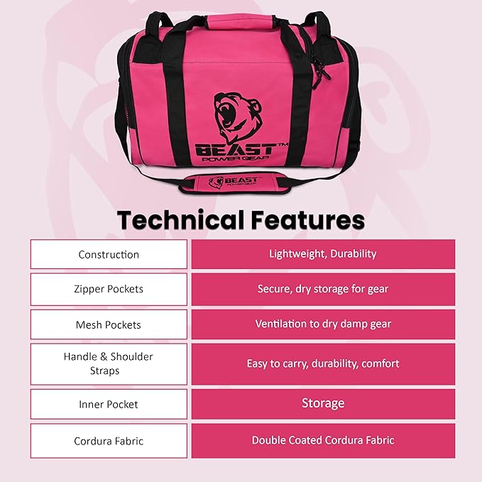 Gym Duffle Bag- Workout, Boxing, MMA, Sports Bag with Shoes Compartment and Adjustable Shoulder Strap for Men and Women (Pink/Black)