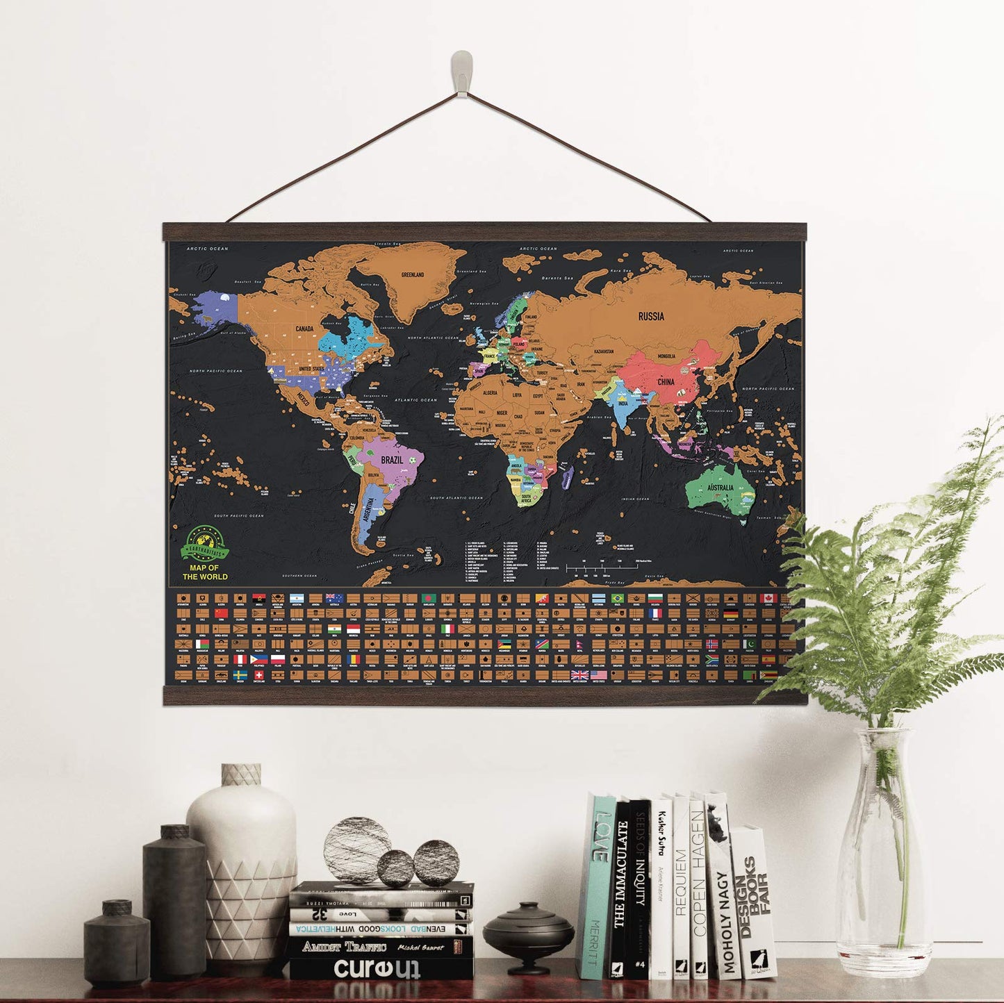 EARTHABITATS Magnetic Poster Hanger Frame - 24 inches Wooden Magnetic Poster Frame Hanger for Scratch Off Maps, Prints, Pictures, Photos, Canvas Artwork