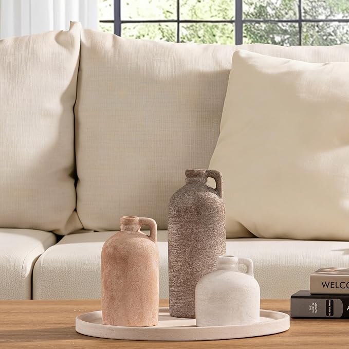 Ceramic Vase Home Table Decor - Flower Vase Set of 3 Living Room Kitchen Decorations Farmhouse Modern Rustic Vases Decorative Centerpiece for Shelf Bedroom Office Bathroom Dining Coffee Desk