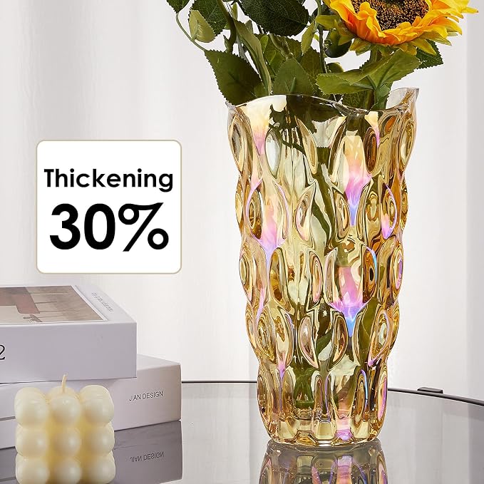 CEMABT 9.5inch 3.4 lb Glass Vases for Flowers Unbreakable Thickened Morden vase for Tables Centerpieces,Colorful,Vintage and Clear Rose Large Flower vases for Bouquet Unique Gifts（Gold）