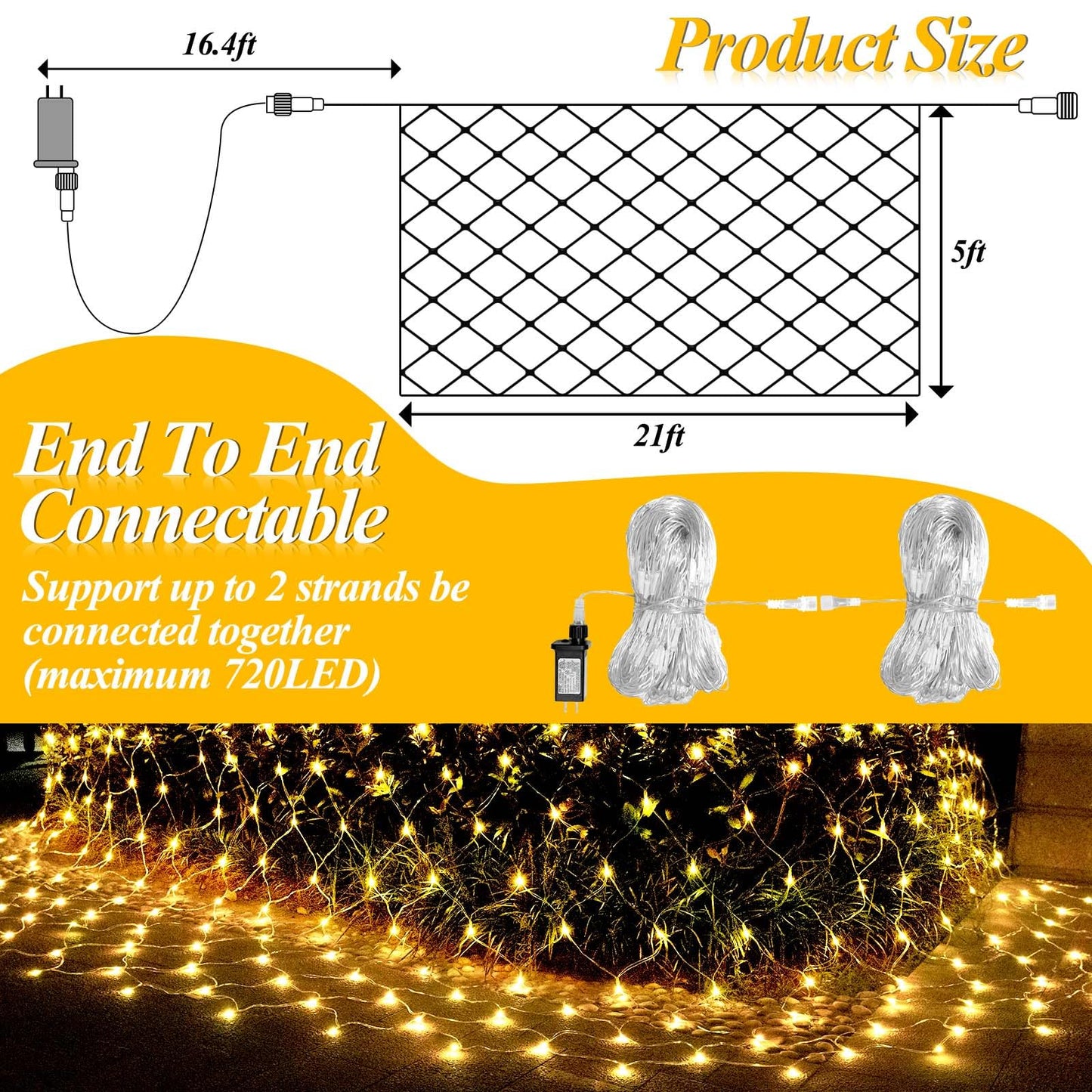 LitHome 21ft x 5ft Christmas Net Lights, 360 LED Mesh Fairy String Lights with 8 Modes, Connectable Plug in Waterproof Mesh Lights for Bushed,Trees,Yard,Patio,Garden Decorations(Warm White)