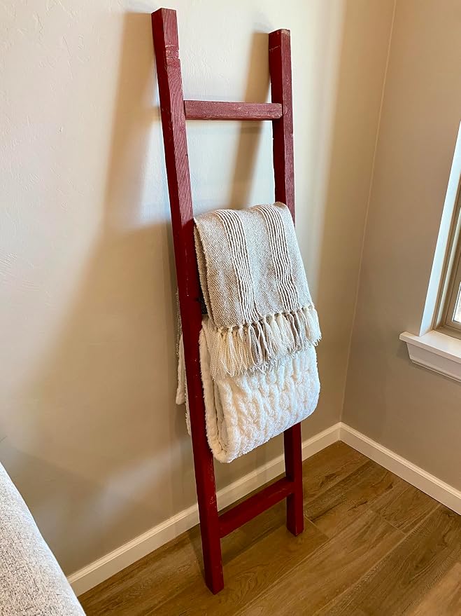BARNWOODUSA Rustic Farmhouse Decorative Ladder - Our 47 inch Ladder can be Mounted Horizontally or Vertically and is Crafted from 100% Recycled and Reclaimed Wood No Assembly Required Rustic Red