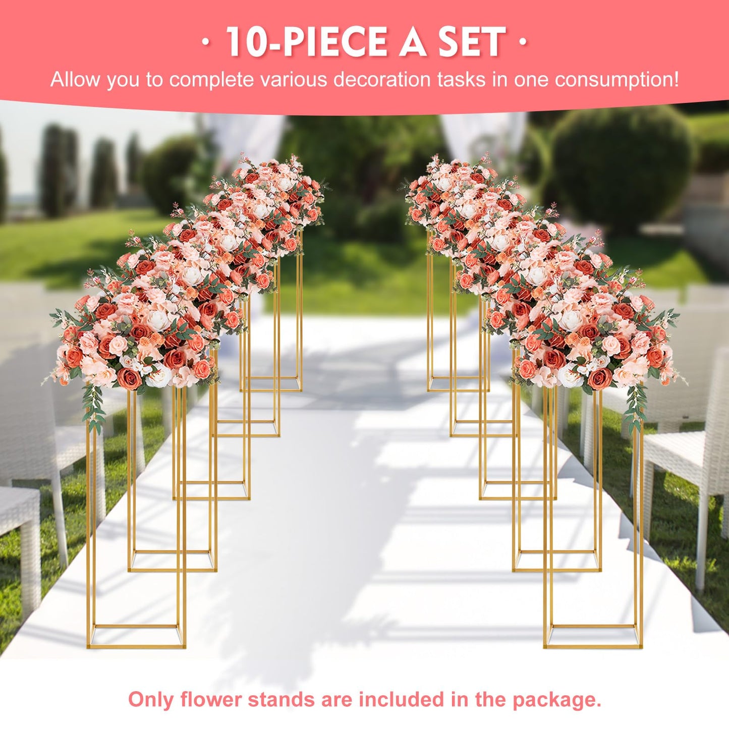 10PCs Wedding Centerpiece Flower Stand,31.49inch Gold Flower Vases,Tall Metal Vase Column Rectangular Flower Display Rack for Home Party Wedding Decoration