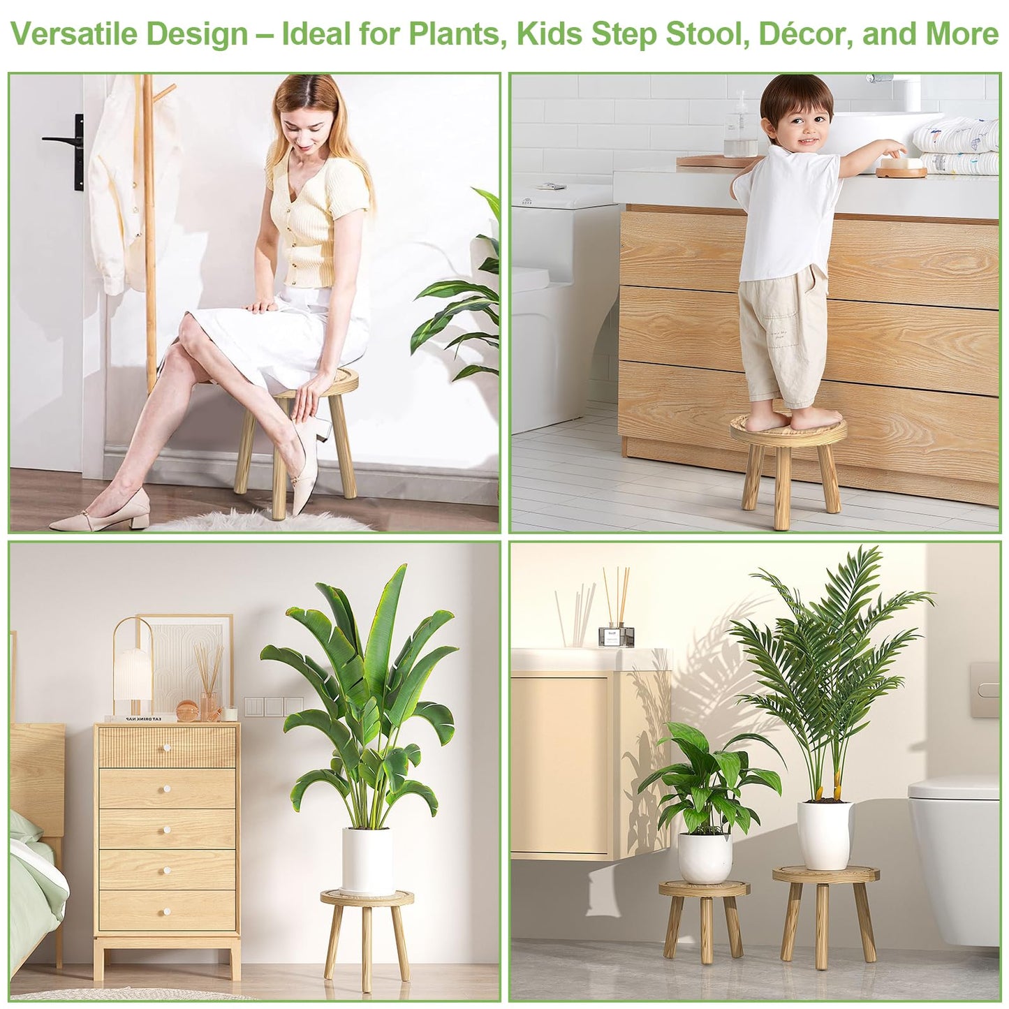 Vecxoty 5-Pack Wood Plant Stands Indoor, Single Plant Stand for 6-12 Inch Pots, Mid-Century Modern Plant Stool, Tall Plant Stand for Large Plants for Living Room, Balcony, Office (Light Brown)