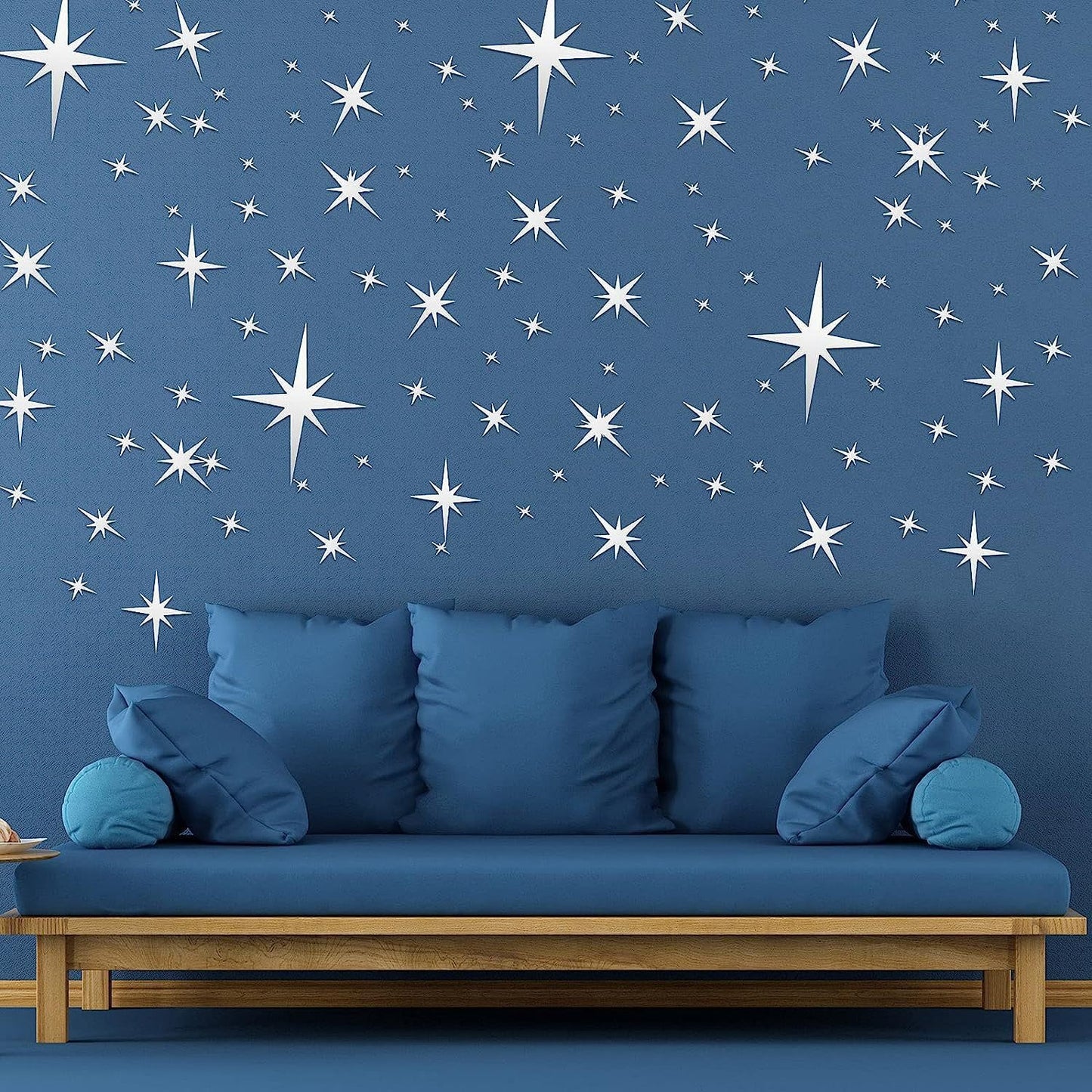92-Piece 3D Acrylic Star Mirror Wall Stickers - Removable, Silver, for Home & Christmas Decor