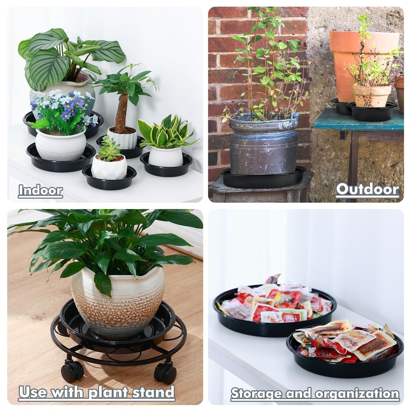 Plant Saucer 30 Pack Plant Trays for Pots 4/6/8/10/12 Inch Plastic Plant Saucers for Outdoors & Indoors Black Drip Trays for Potted Plants Flower Pot Plates to Catch Water Drainage Dishes No Holes
