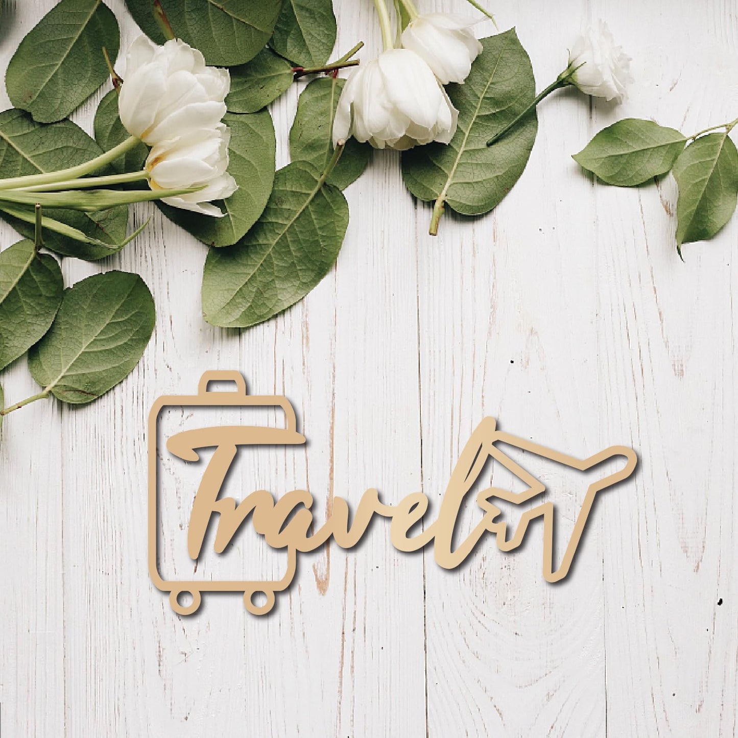 CREATCABIN Travel Wall Decor Laser Cut Wooden Words Unfinished Wood Hanging Wall Art Travel Theme Letter Sculpture with Airplane Suitcase Sign for Home Classroom Office Bedroom Decor 11.8x5.9 Inch