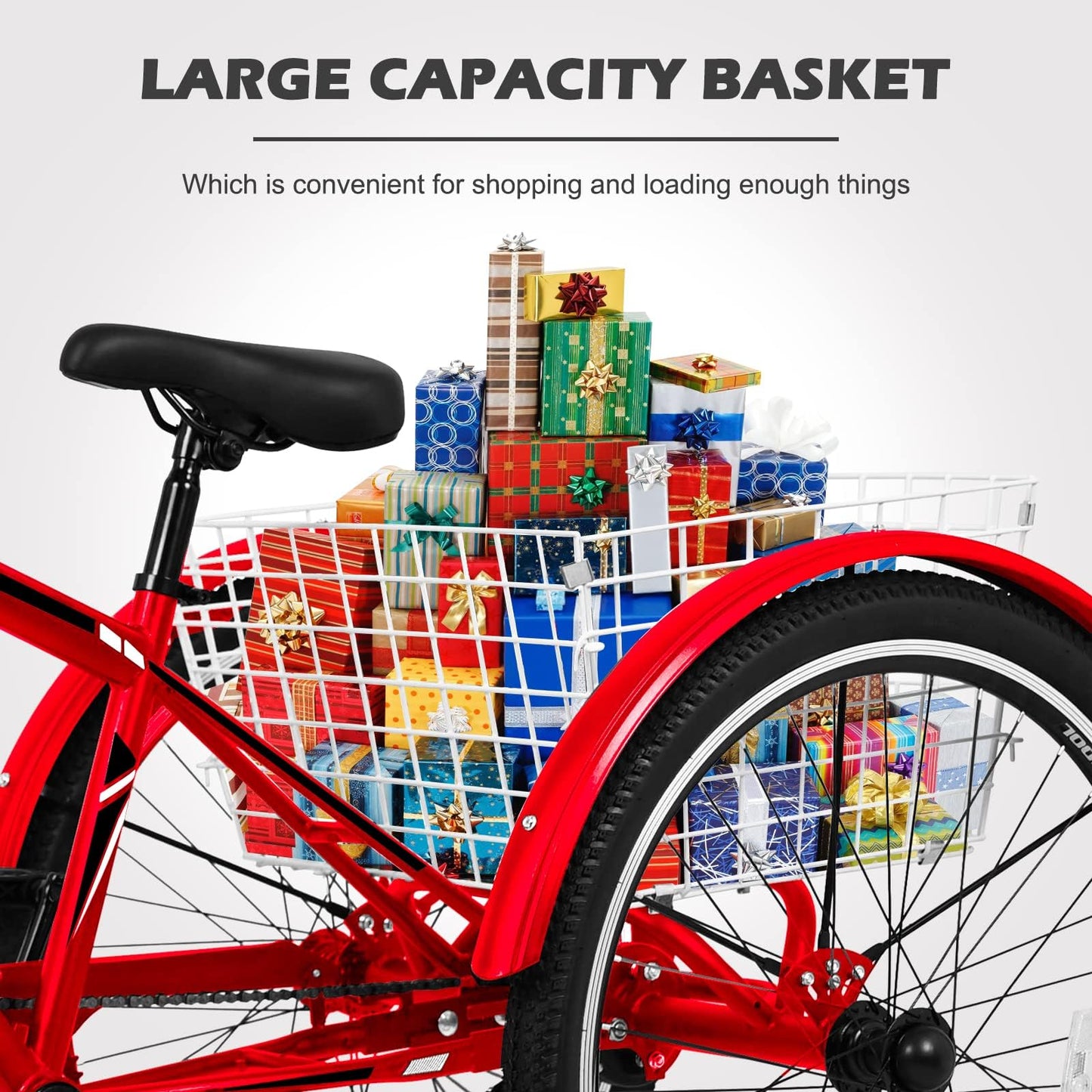 ABORON Adult Mountain Tricycle, 7-Speed 3-Wheel Mountain Bikes 24/26/27.5inch Available, Front Suspension, Disc Brake (Scarlet, 27.5" Wheels)