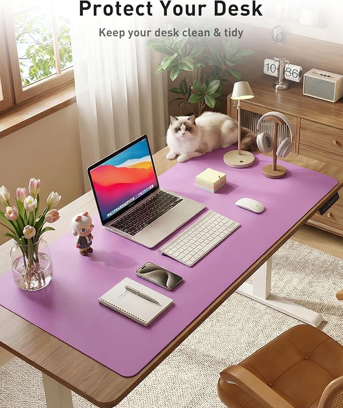Aothia Faux Leather Desk Mat - Large Mouse Pad, Non-Slip PU Leather Blotter, Waterproof Writing Surface for Office and Home (Iris Violet, 40" x 24")