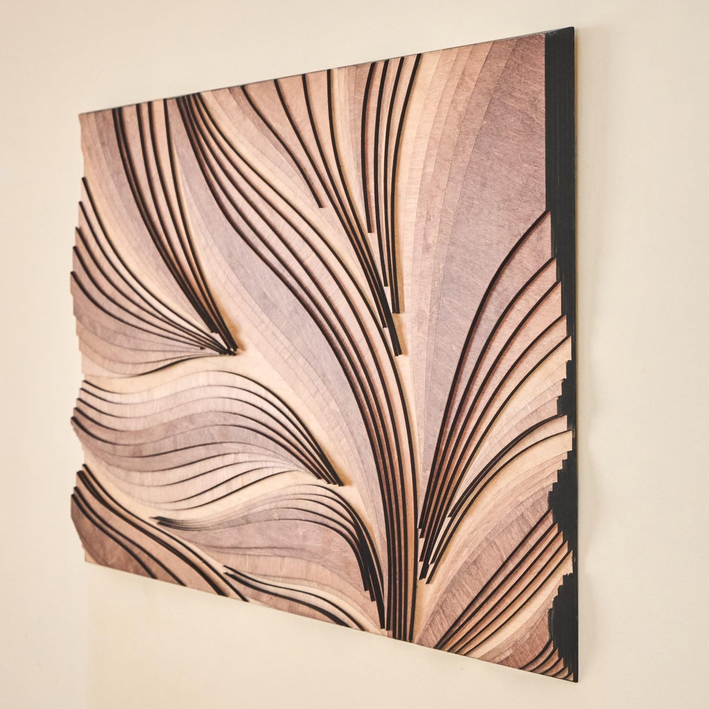 NEODECO Parametric Frameless Wood Wall Art, 3D Acoustic Wall Panel of Parametric Cut & Stained Birch Plywood Layers, Geometric Wall Hanging, Abstract Wood Wall Decor (Small)