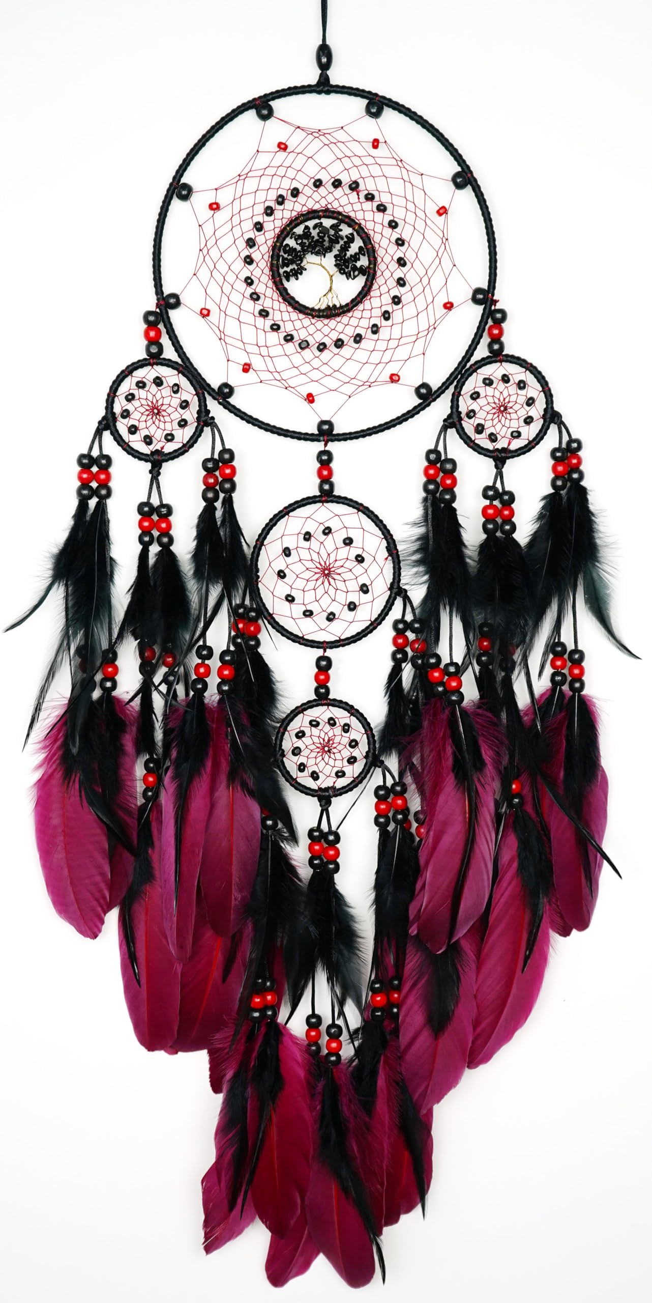 MEIZHIANDME Large Dream Catchers, Boho Handmade Native Macrame Dream Catchers Wall Hanging for Bedroom Living Room Dorm Room Decor, Adults Wedding Party Decor, Festival Blessing Gift (Red & Black)