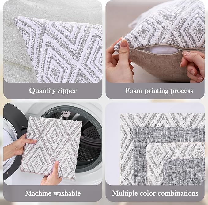HPUK Throw Pillow Covers 20x20 Inch Set of 4, Linen Decorative Pillow Covers, Accent Cushion Covers for Couch Sofa Bed Bedroom Living Room Décor, Grey