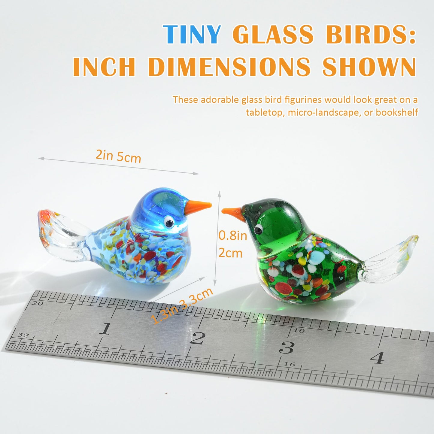 HDCRYSTALGIFTS 6pcs Hand Blown Glass Bird Figurines 1.9'' Mini Animal Statues Decorative Miniature Birds Collectibles for Home Table Decor Unique Birthday for Mom Women