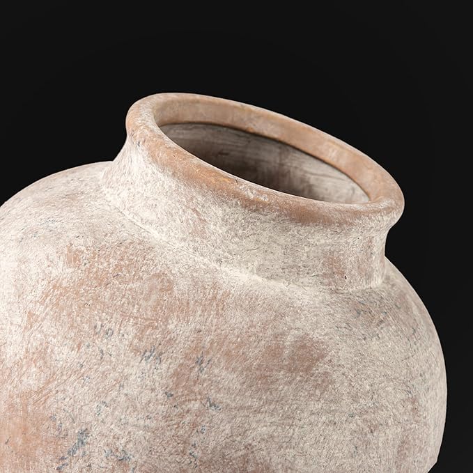 Ceramic Flower Vase, 6 Inch Small Rustic Farmhouse Vase Decorative Vases Home Decor Short Pottery Vases for Bookshelf Centerpiece Table Living Room Entryway Mantel Bedroom Bathroom Kitchen - Rustic
