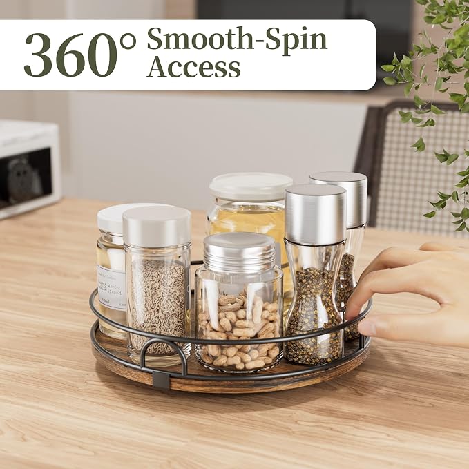 LAMU 11'' Lazy Susan Organizer for Table Top,Wooden Lazy Susan Turntable for Cabinet,Kitchen,Spice Organization,Bathroom Vanity,Rotating Pantry Storage for Table Decor