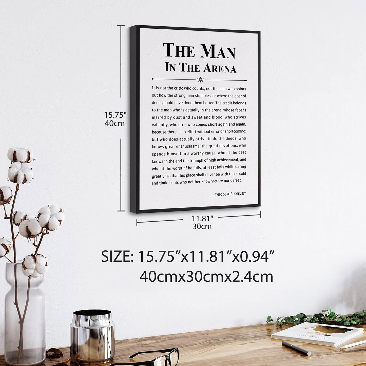 Howwii Inspirational Wall Art Office Decor The Man in the Arena Motivational Positive Quote Canvas Print Gift for Men&Women Framed Canvas Wall Decor 12”x16”