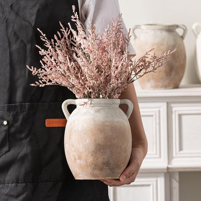 Dobbyby Ceramic Flower Vase 7.6 inch Farmhouse Rustic Vase Decorative Pottery Terracotta Vases for Home Decor Table Mantle Fireplace Living Room Bathroom Wedding Centerpiece (Aged Terra)