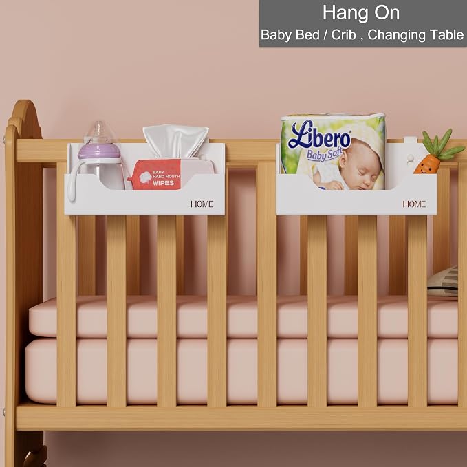 Bedside Caddy Hanging Storage Basket Little Size Plastic Beside Shelf Hang-on Storage Organizer for Collage Dorm Bunk Bed,Changing Table - Bedroom Essentials for Phone,Mini Speaker,Tissues (Clear)